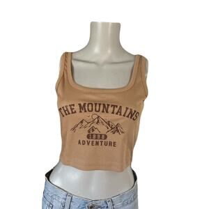 Y2K Mountains Graphic Crop Tank Med• Adventure Baby Tee • Outdoorsy Aesthetic